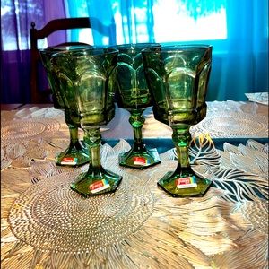Set of 4 Vintage Fostoria Virginia Green Drinking Goblets with stickers